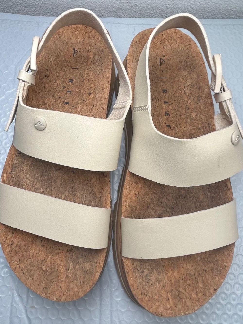 Reef Vista Luxe Liah White Tan Slingback Platform Sandals Women's Size 7